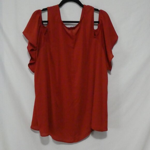 TORRID | size 2 | Rusty Orange Short Sleeve Blouse | Cold Shoulder - Picture 2 of 12
